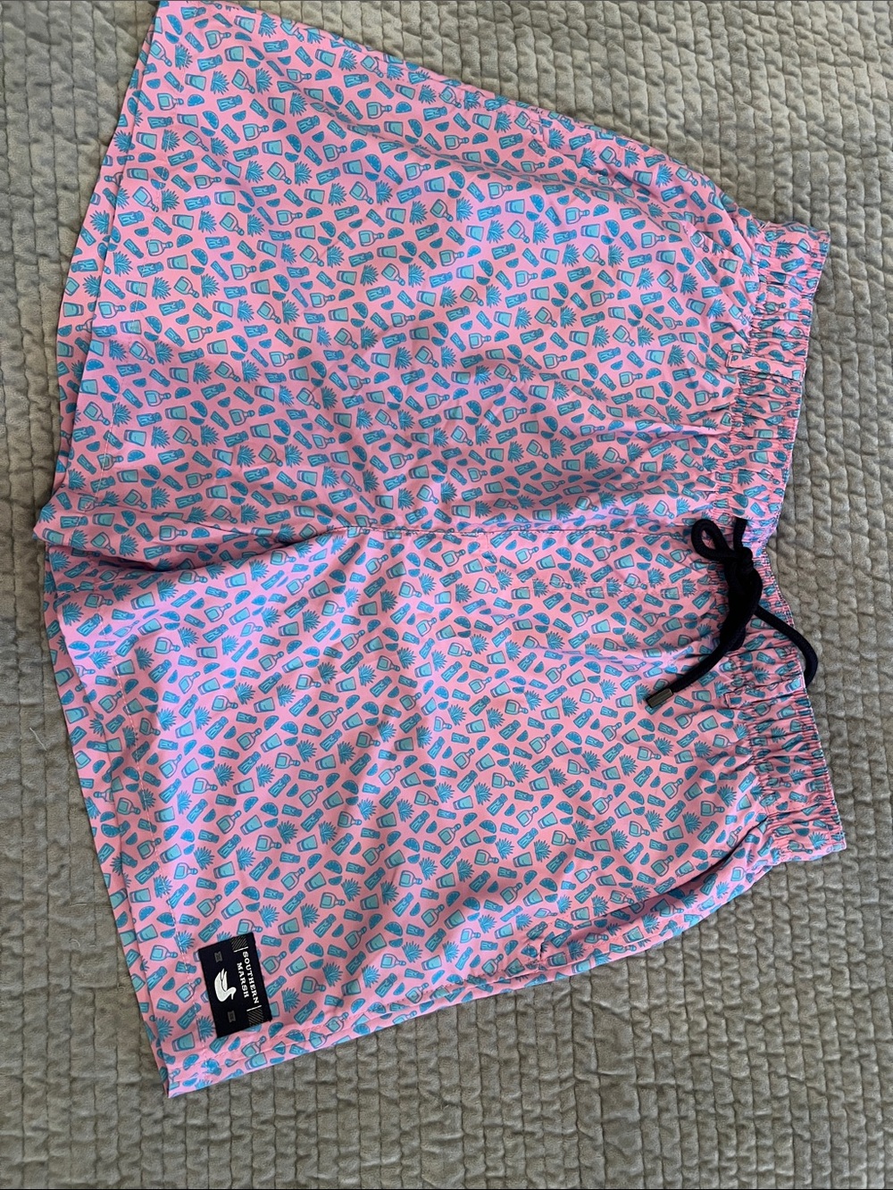 Southern Marsh Pink Swim Trunks with Teal Pattern